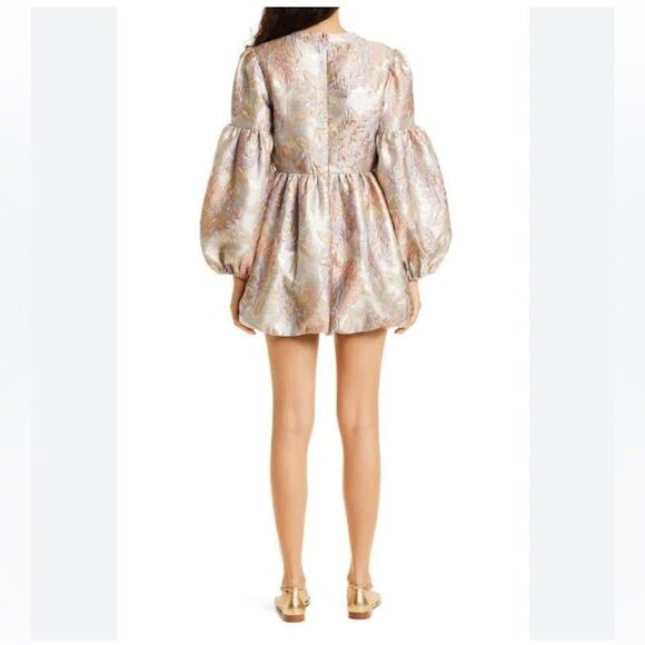 Mille Giselle Pink Brocade Bubble Long Sleeve Mini Dress small NWT $398 - Picture 2 of 9